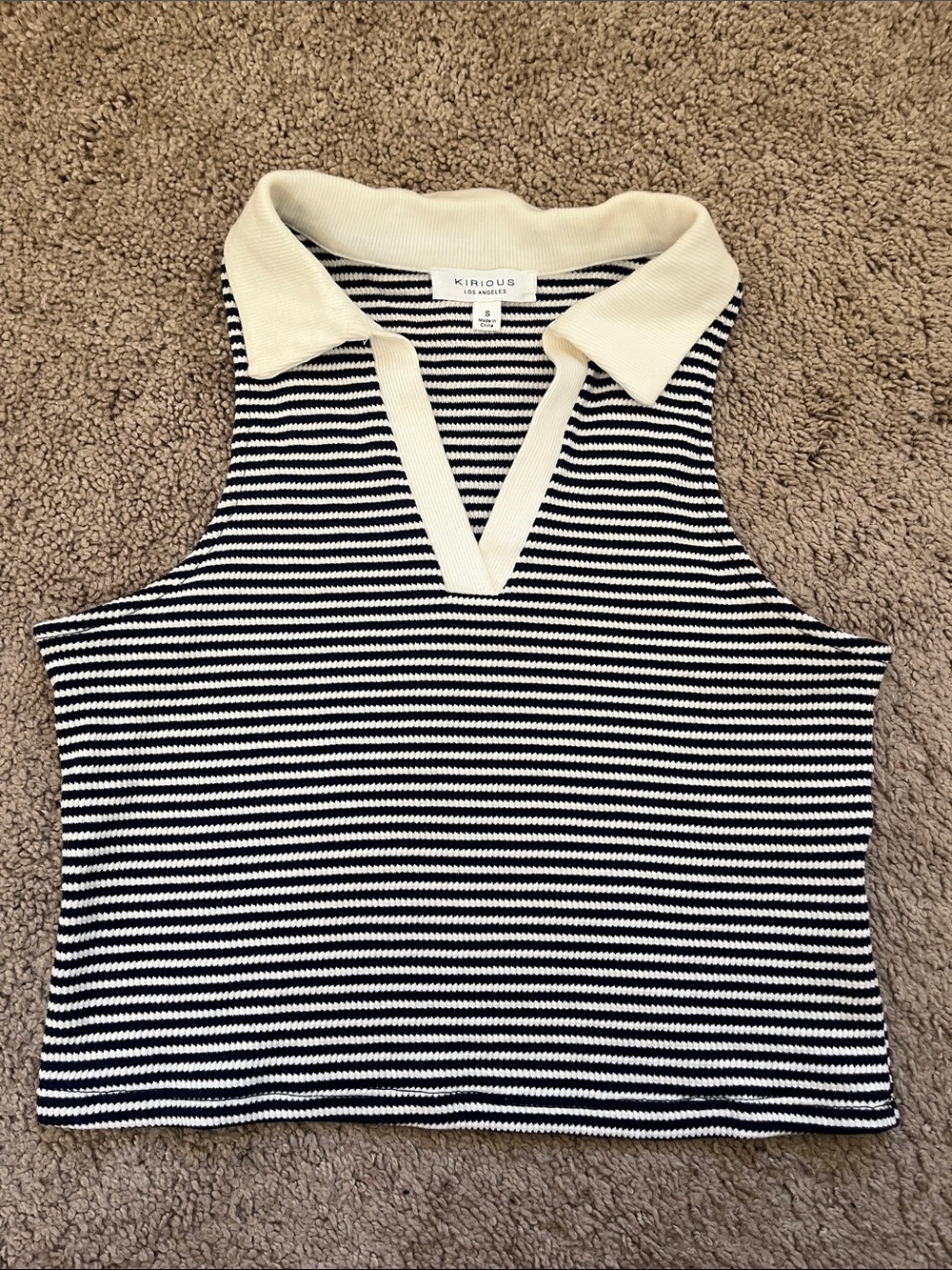 Striped Polo Tank with Cream Collar